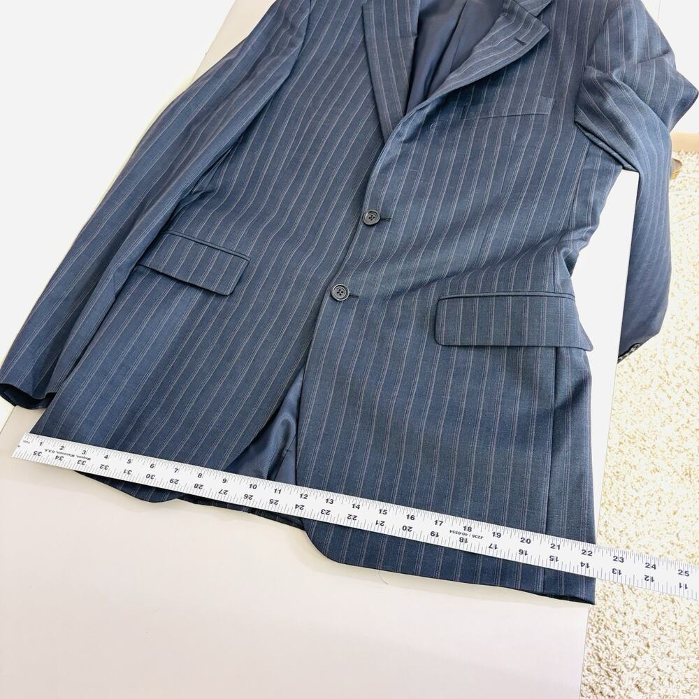 Burberry London Blazer Size 40 Long Black Pinstripe Worsted Wool 2 Button - Picture 9 of 10